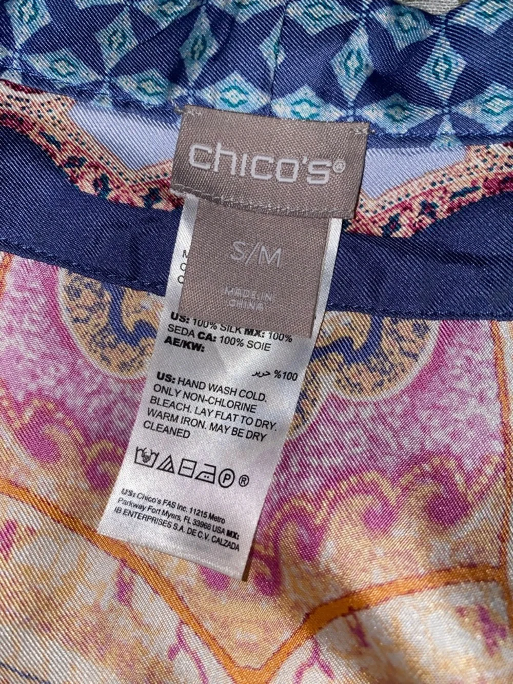Chico's Medallion Print 100% Silk Paisley Ruana Kimono/Swim Cover‎ Up